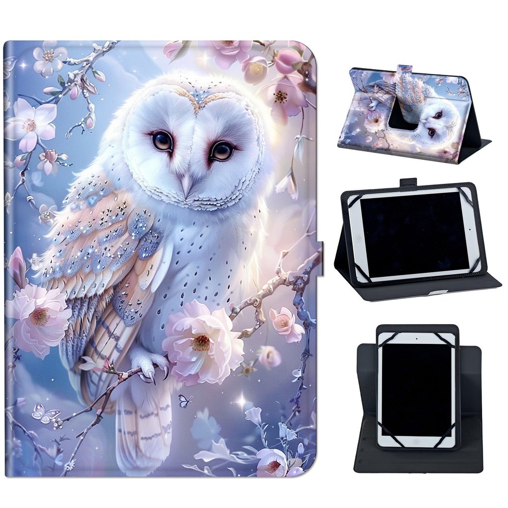 for Lenovo Tab M9 Case 9 Inch 2023 / Tablet Nook 9" (2024),360 Degree Rotating Case Protective Cover with Kickstand and with Magnetic Closure,White Owl