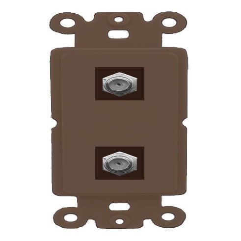 RiteAV - 2 Port Coax Cable TV- F-Type Wall Plate - Rocker [Brown/Brown]