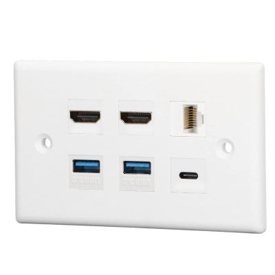 aqxreight 6 Port W Plate 2xHD Multimedia Interface 2xUSB3 0 1xType C 1xCa Ethernet W Plate for TV Projector Computer,Cat 5e,Cat 6 Wires Port PlateEthernet PlateCa RJ45 PlateCat