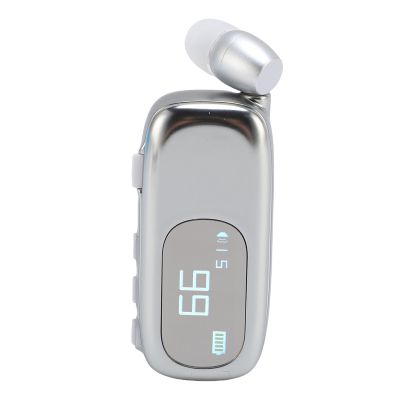 Sorandy Retractable Wireless Headset Headphone, Clamp/Holder on Earpiece Headset with LCD Digital Power Display, Stereo Earphone for Workout, Sports, Running, Trucker Driver (Electroplated Bright