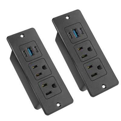 2 Pack Recessed Power Strips USB, 20W Fast Charging Furniture Outlets - 2 AC & 3 USB (2 USB-C + 1 USB-A) for Desk, Bedside, Drawer - Space-Saving, 6FT Cord, Black