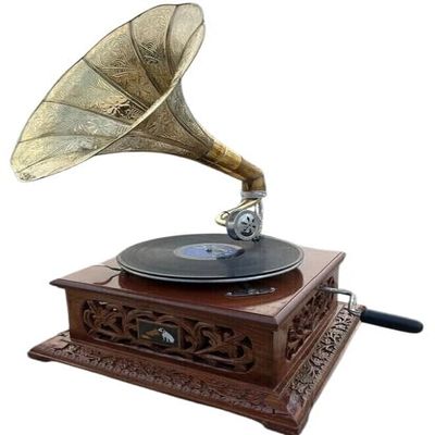 Blackperlcrafts by Antique HMV Gramophone Fully Functional Working Phonograph, Win-up Record Player Vinayl Recorder HMV Gramophone