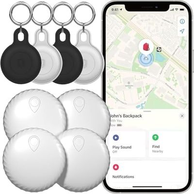 2025 Upgraded Tracker Tag for Apple Find My, Key Finder, Tracker Locator Compatible with FindMy (iOS Only), Smart Finder for Collar, Luggage, Suitcase, IP67 Waterproof (White 4PCS)
