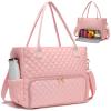 AHHZOOPLL 2-in-1 Lunch & Laptop Tote Bag15.6" Work Bags for WomenWater-Resistant Polyester CasualInsulated Leakproof Lunch CompartmentTeacher Nurse BagLaptop Briefcase for Office TravelPink view 1