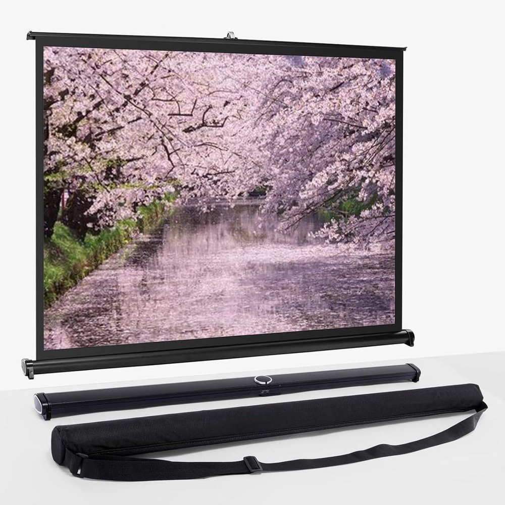 Hoiweqr Portable Projector Screen with Stand, Ultra Portable Tabletop Projection Screen, Black Case, 50 Inch 4:3, Lightweight and Retractable, for Home Cinema, Meeting Presentation.(30in/16:9)