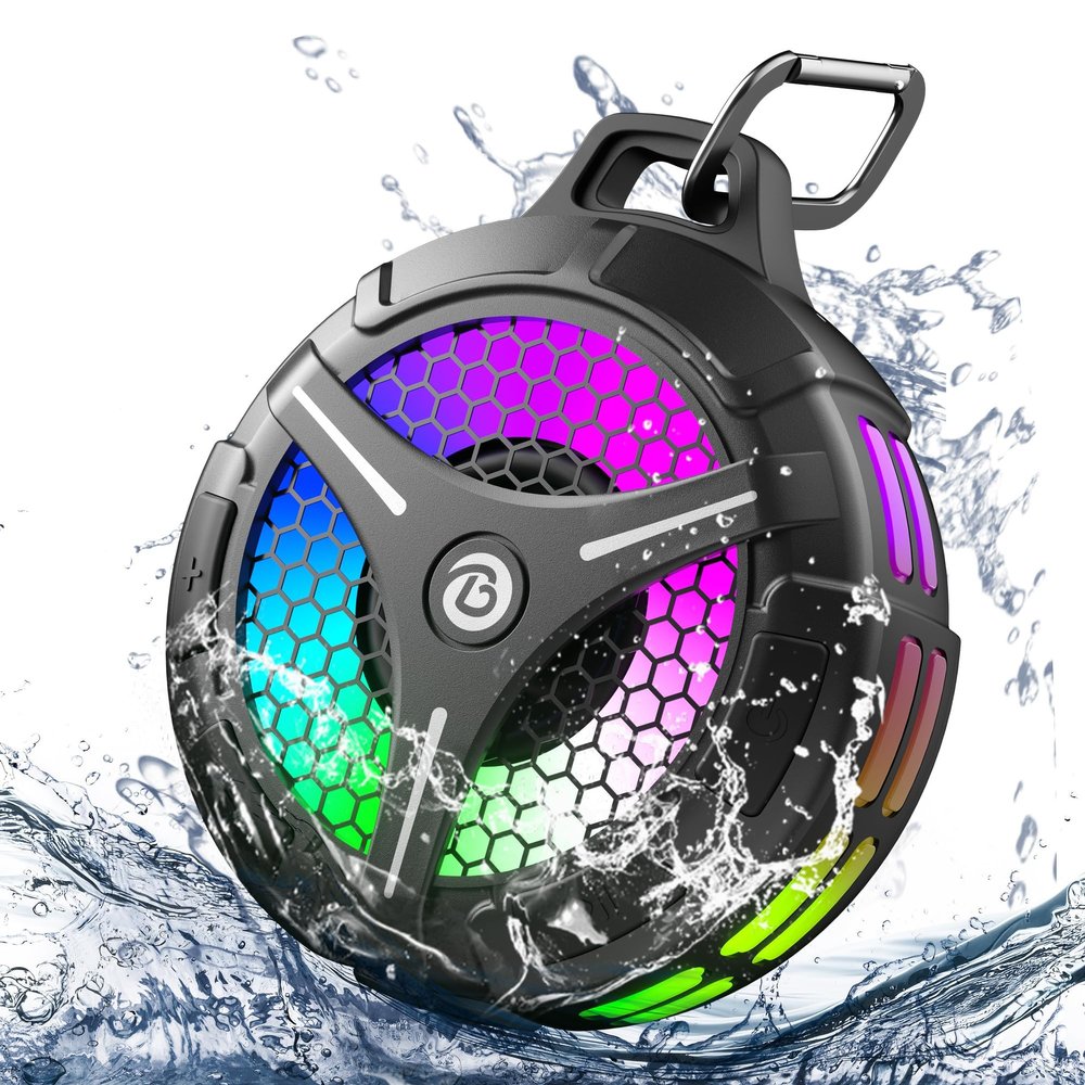 bondidea Bluetooth Shower Speaker, Suction Cup, Small Portable Wireless IPX7 Waterproof Outdoor Speakers, 15W Loud Stereo Sound Deep Bass, TWS Pairs, 6 Mode RGB Lights, All Ages Gift for Christmas