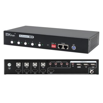 4-Port HDMI Multiviewer KVM Switch 4K@60Hz with Cables, Mouse Roaming Switching, Quad View and Single View Mode Zero-Delay Seamless Switching, USB 2.0 Hub, Cascading, EDID, Plug and Play, KV4MVS1