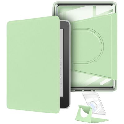 360 Degree Rotating Case for 6" Kindle (11th Generation-2022 Release), Detachable Magnetic Design Protective Adjustable Stand Cover Clear Back with Auto Sleep/Wake, Light Green