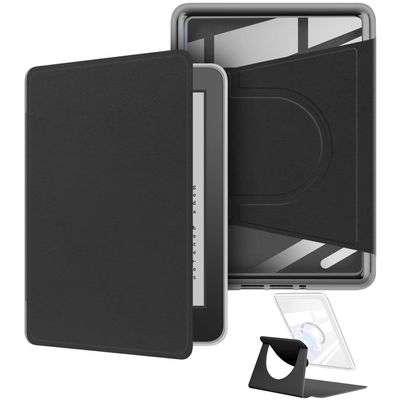 360 Degree Rotating Case for 6" Kindle (11th Generation-2024 Release), Detachable Magnetic Design Protective Adjustable Stand Cover Clear Back with Auto Sleep/Wake, Black
