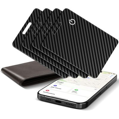 Wallet Tracker Card (iOS Only), Rechargeable Bluetooth Smart Tracking for Apple Find My Compatible Anti Tracker for Men Women Slim Item Locator for Purse Passport Key Luggage Tag (4Pcs/Black B)