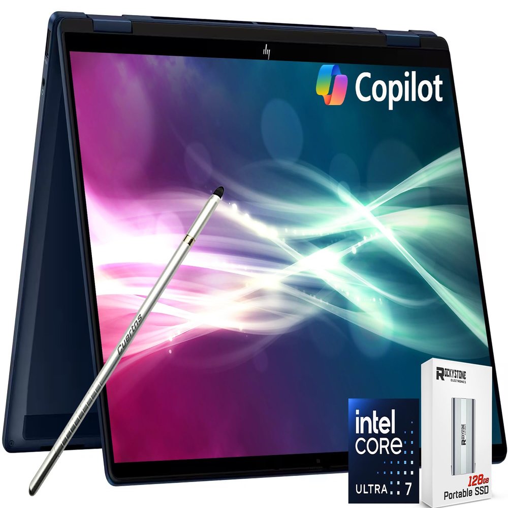 HP OmniBook X Flip 2-in-1 Touchscreen Laptop, 14" 2K AI Copilot+ PC, Intel Evo Platform 8-Core Ultra 7 258V(>Ultra 9 185H), 5MP IR Webcam, Backlit KB, W/Style & 128GB PSD, Win11 Home(16GB|2TB SSD)