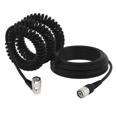 YOTENKO TNC Straight Male to TNC 90 Degree Right-Angle Male Coiled Cable RG58-18.3FT Collapsed to 23FT Extended, Spring Coax for Test Equipment & Compact Spaces