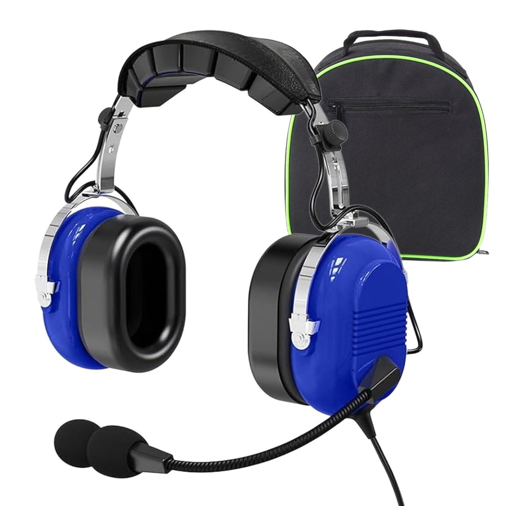 WODASEN General Aviation Headset GA Dual Plug Pilot Headsets with Boom Mic Aircraft Airplane Noise Cancelling Headphones (Blue)