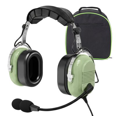 WODASEN General Aviation Headset GA Dual Plug Pilot Headsets with Boom Mic Aircraft Airplane Noise Cancelling Ear Protection Headphones Flight Student Earmuff (Light-Green)