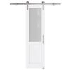 80" H Half Frosted Glass Primed Sliding Barn Door with Nickel-Plated Hardware KitNo Assembly Required30'' x 80'' view 2