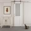 80" H Half Frosted Glass Primed Sliding Barn Door with Nickel-Plated Hardware KitNo Assembly Required30'' x 80'' view 4