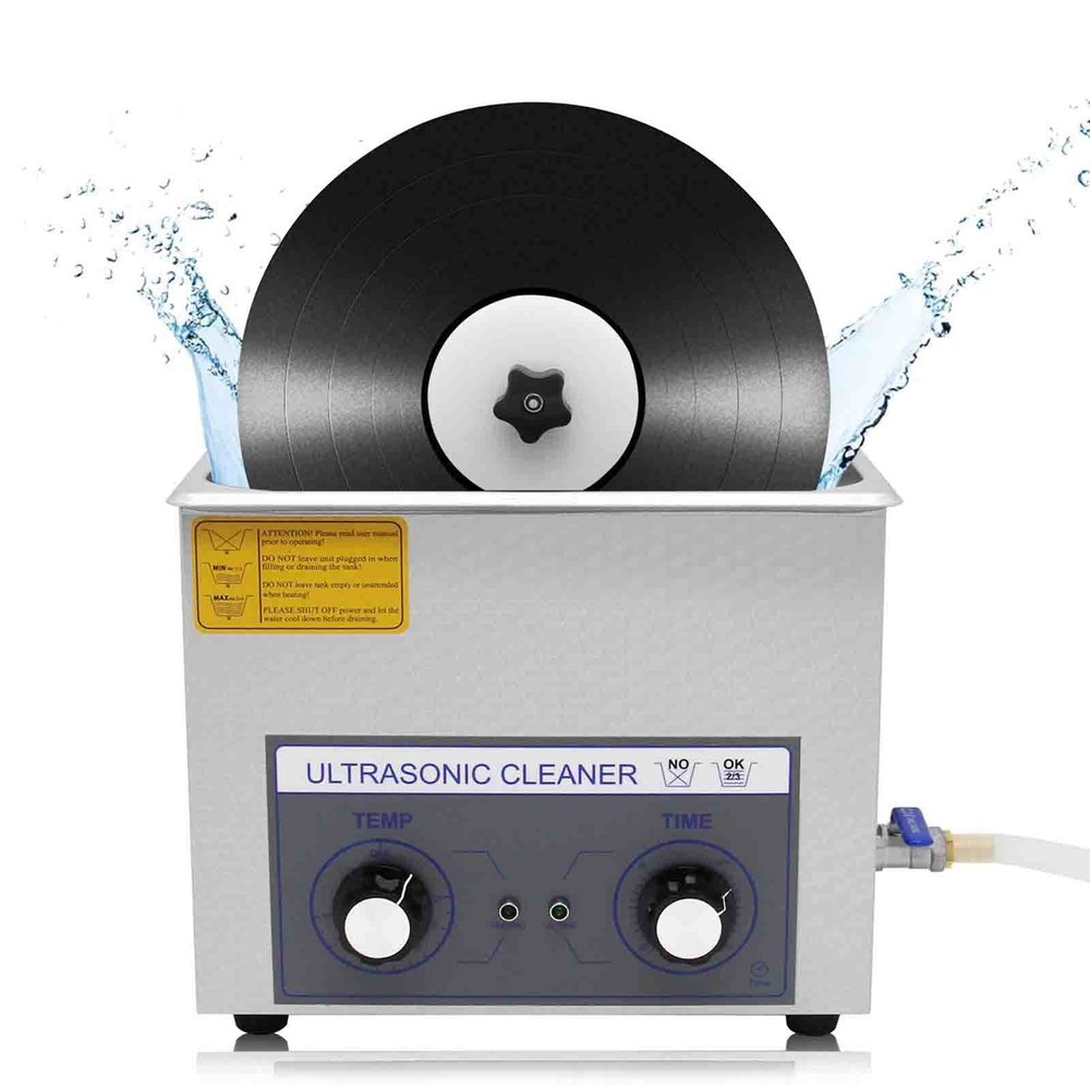 SICWEDIM 200W Heated Vinyl Record Cleaning System 6L Ultrasonic Vinyl Record Cleaner 4Pcs One Time, Auto-Rotating Double-Sided LP Cleaning