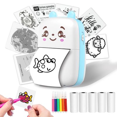 Mini Thermal Printer, Inkless printer with 5 Rolls Paper, Bluetooth Smart Pocket Compatible with iOS & Android, Portable Thermal Printers for PicturesRetro-Style PhotosReceiptsNotes