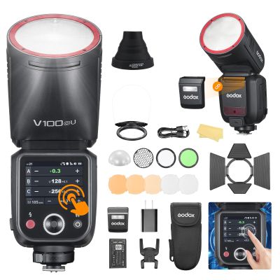 Godox V100-O USA Version Flash with AKR1 Accessary for Olympus Panasonic Camera 100W TTL Round Head Flash with Touch Screen 70 Full Power Consecutive Flash Speedlite