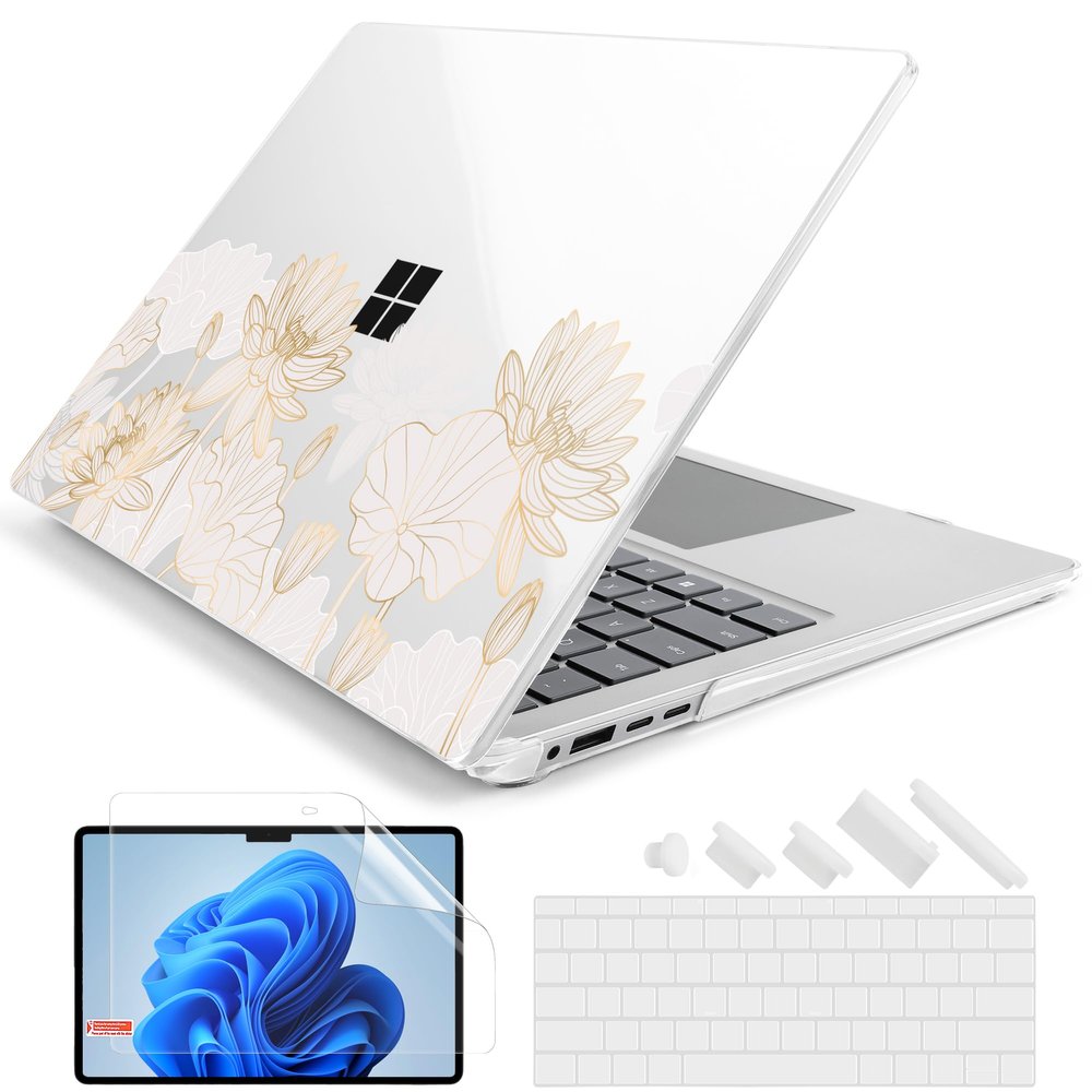 Batianda Case for 15 inch Microsoft Surface Laptop Copilot+ PC 2024 (7th Ed) Model 2037 Creative Pattern Durable Scratch-Resistant Hardshell, with Keyboard Cover & Screen Protector, Gold Lotus