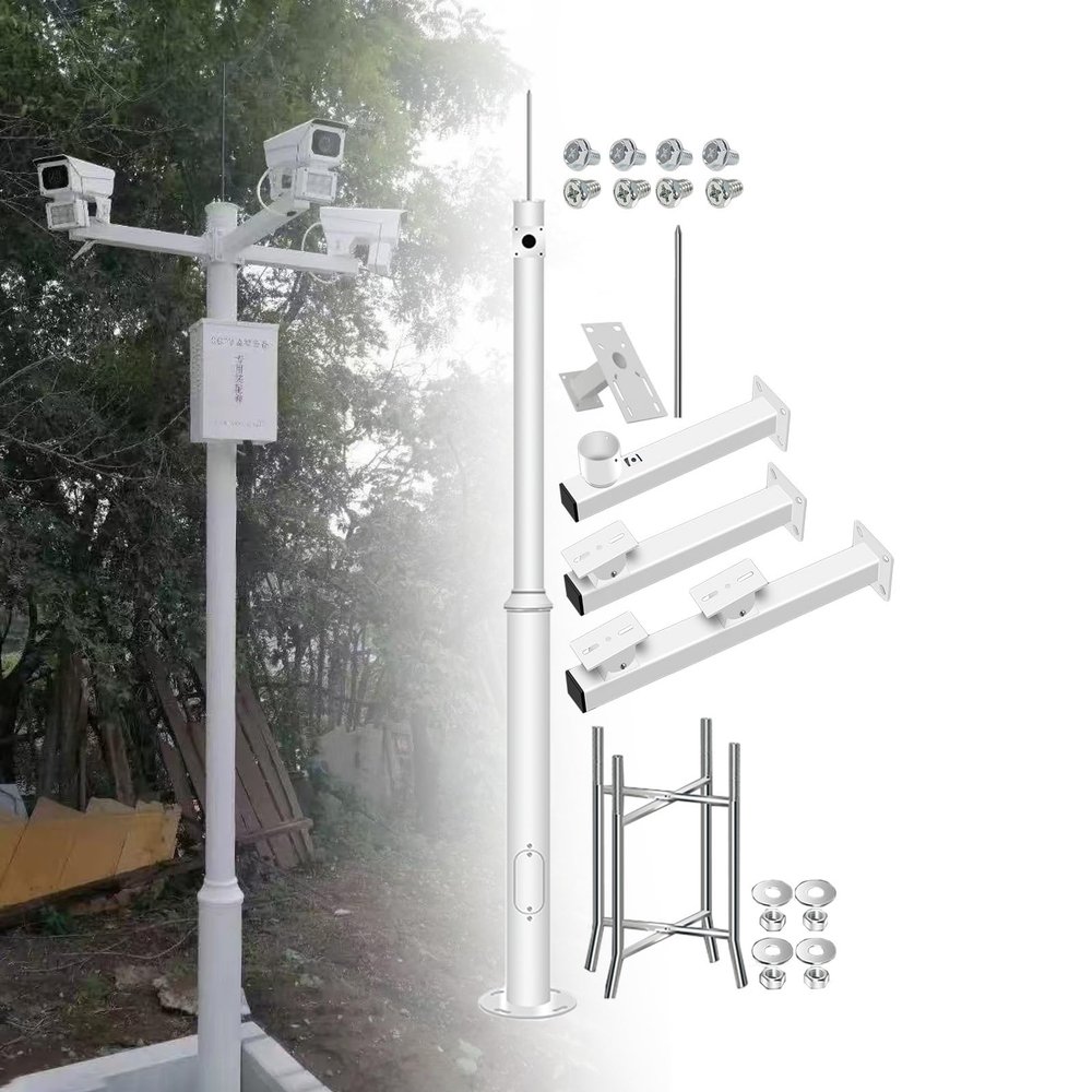 LXLZYXSF Universal Vertical Pole for Security Cameras Solar Street Lights, 8ft 10ft 11ft 13ft 15ft 16ft 18ft 20ft Tall, Surveillance Cameras Post with Brackets(18ft (3 Sections) H)