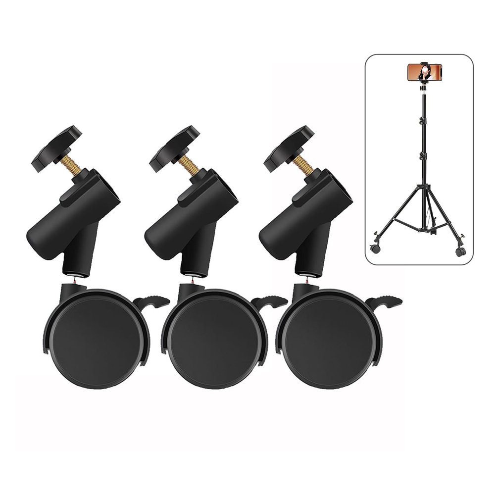 3Pcs Set Flexible Swivel Casters Wheels with 16mm Diameter Mounting Holes for Photography Light Stand Tripod Wheels Premium ABS Material Smooth 360 Rotation Lockable System