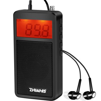 ZHIWHIS Portable Radio, AM FM Receiver, DSP Small Pocket Radios Operated by AAA Batteries, Digital Clock, 100 Station Memory, Start Timer/Sleep Timer, for Walking/Running, Black ZWS-105