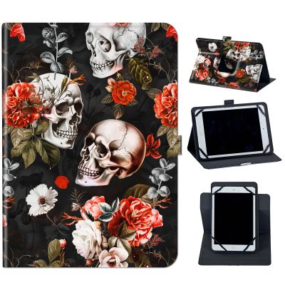 for TECLAST T40 Pro / T40 Plus / T40S / T40 case 10.4 inch (2023),360 Degree Rotating Case Protective Cover with Kickstand and with Magnetic Closure,Skull White Red Flowers