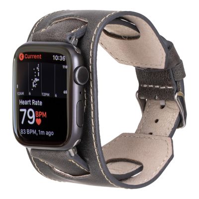 HARDISTON Cuff Watch Band Compatible with Apple 46mm for men & women, Handmade Genuine Leather, Compatible with iWatch Series 11 10 9 8 7 6 5 4 3 2 1 SE Ultra, Wrist Bracelet Band, Large/Band-Grey