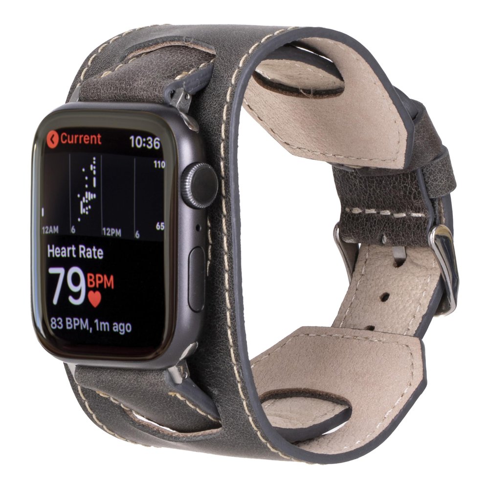 HARDISTON Cuff Watch Band Compatible with Apple 46mm for men & women, Handmade Genuine Leather, Compatible with iWatch Series 11 10 9 8 7 6 5 4 3 2 1 SE Ultra, Wrist Bracelet Band, Large/Band-Grey