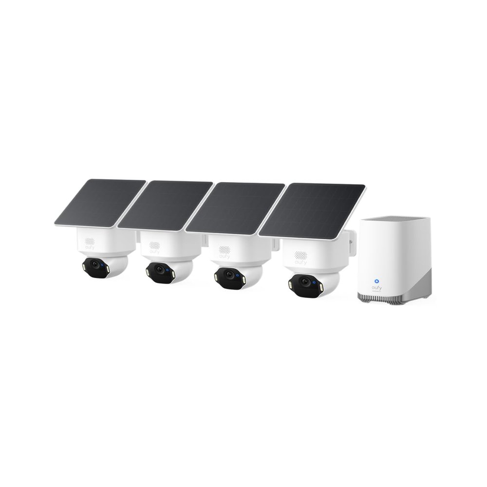 eufy Security SoloCam E42 4-Cam Kit (HomeBase S380), 4K Security Camera Wireless Outdoor, Solar Powered, AI Motion Tracking, Strobe Light, Pan & Tilt, Facial Recognition, Local Storage Up to 16 TB