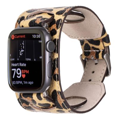 HARDISTON Cuff Watch Band Compatible with Apple 46mm for men & women, Handmade Genuine Leather, Compatible with iWatch Series 11 10 9 8 7 6 5 4 3 2 1 SE Ultra, Wristband, Large/Band-Leopard