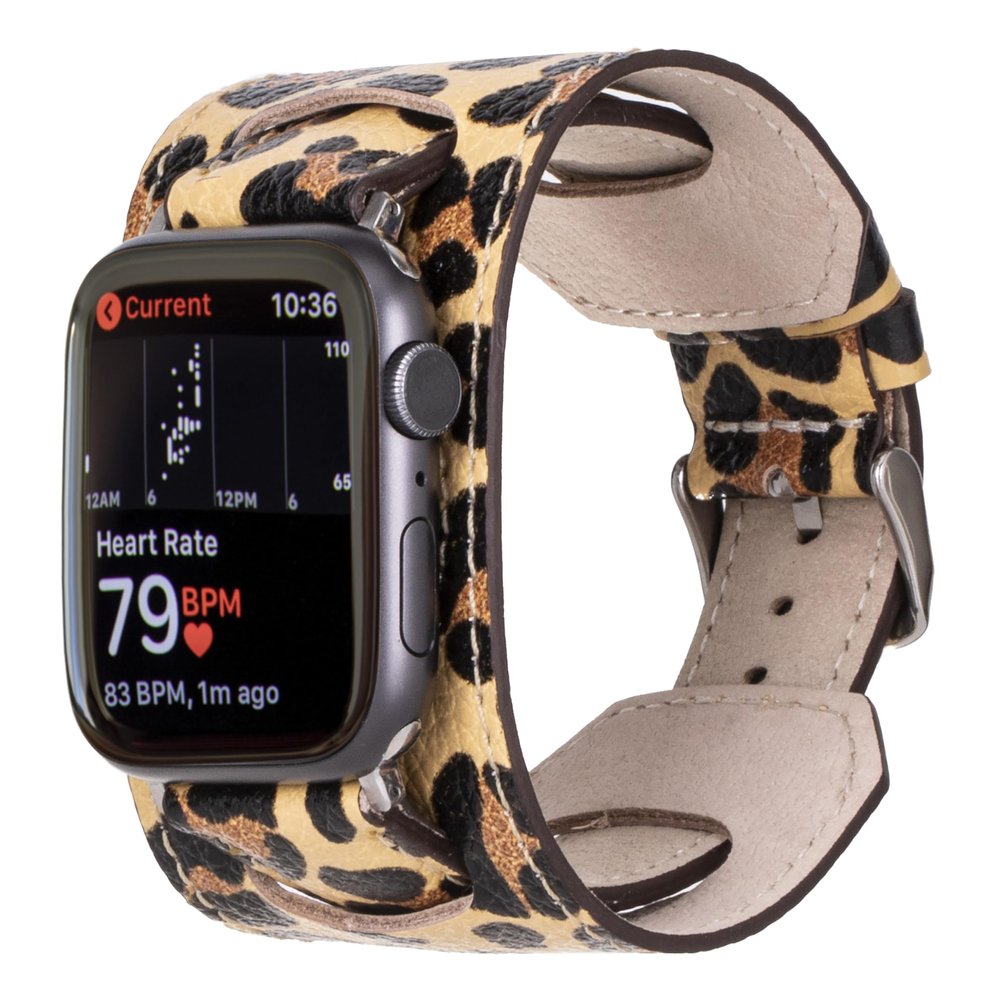 HARDISTON Cuff Watch Band Compatible with Apple 46mm for men & women, Handmade Genuine Leather, Compatible with iWatch Series 11 10 9 8 7 6 5 4 3 2 1 SE Ultra, Wristband, Large/Band-Leopard
