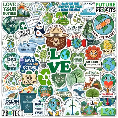 100Pcs Environmental Stickers for Water Bottle and Laptop - Earth Day Stickers Bulk - nvironmentalist Gifts - Environmental Party Supplies - Earth Day Decorations - Gifts for Women & Men