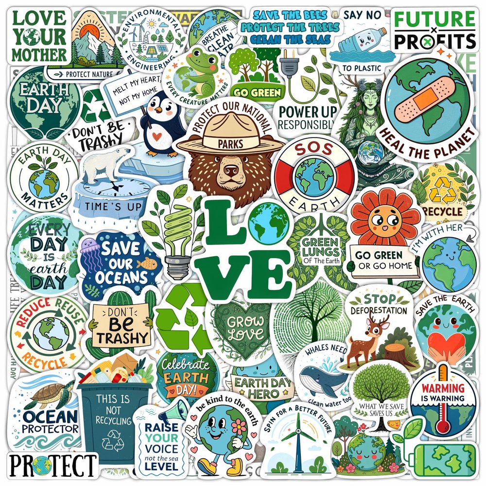 100Pcs Environmental Stickers for Water Bottle and Laptop - Earth Day Stickers Bulk - nvironmentalist Gifts - Environmental Party Supplies - Earth Day Decorations - Gifts for Women & Men