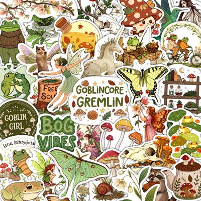 100Pcs Goblincore Stickers for Water Bottle, Laptops - Goblincore Gifts, Party Supplies - Vintage, Cottagecore Stickers - Gift for Women & Men