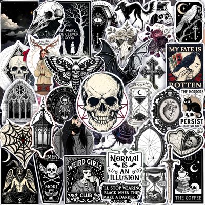 100Pcs Gothic Stickers for Adults, Goth Stickers for Laptop, for Water Bottle - Goth Gifts, Gothic Party Supplies - Death, Scary, Skull Decals - Gift for Women & Men