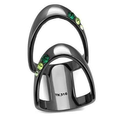 TK2768 - IP Light Black (IP Gun) Stainless Steel Ring with Top Grade Crystal in Multi Color, Size 10