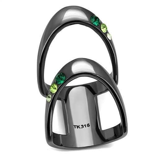 TK2768 - IP Light Black (IP Gun) Stainless Steel Ring with Top Grade Crystal in Multi Color, Size 10