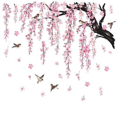 Large Pink Flower Wall Stickers, 47"x71" Removable DIY Romantic Cherry Blossom Tree Wall Murals Peel and Stick 3D Wall Art Stickers Home Decor for Gilrs Bedroom Nursery Rooms Living Room