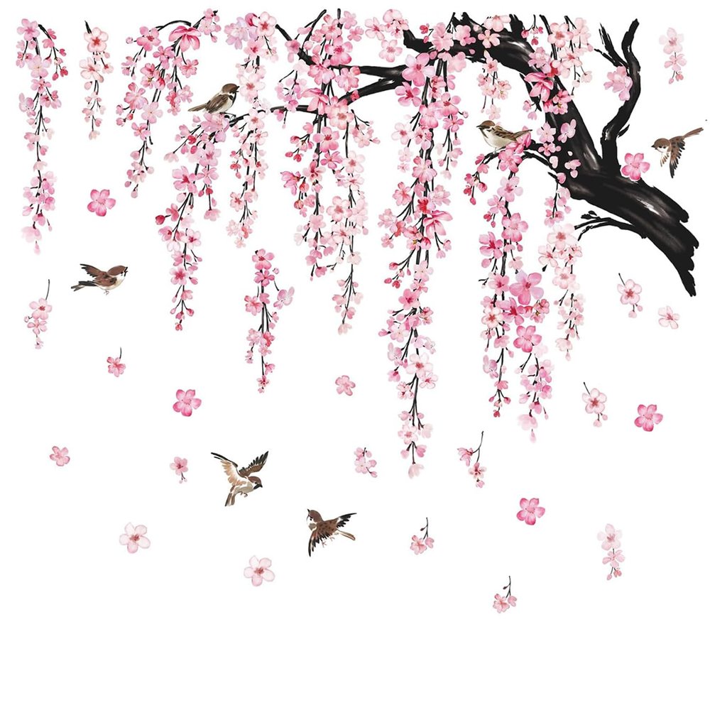 Large Pink Flower Wall Stickers, 47"x71" Removable DIY Romantic Cherry Blossom Tree Wall Murals Peel and Stick 3D Wall Art Stickers Home Decor for Gilrs Bedroom Nursery Rooms Living Room