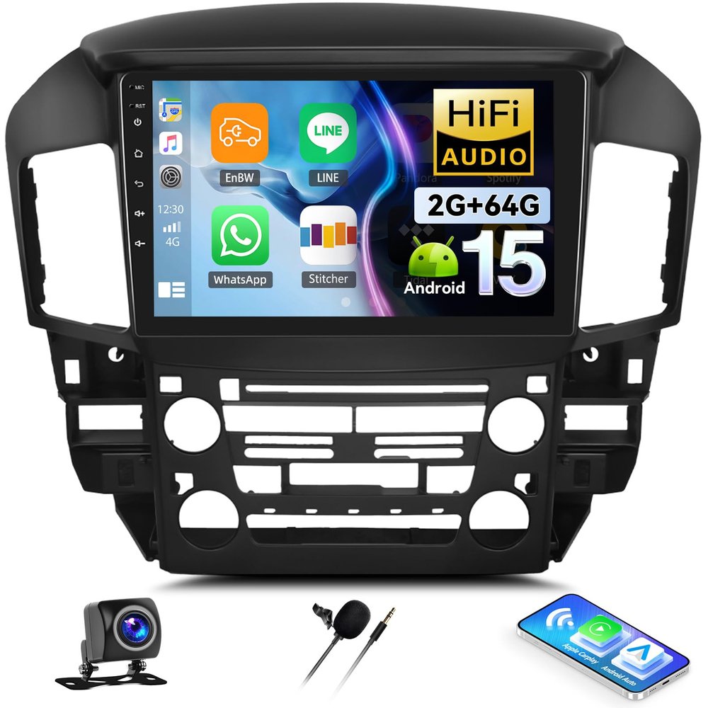 2G+64G Android 15 Car Stereo for Lexus RX300/Toyota Harrier 1997-2003 with Wireless Carplay Android Auto,9'' Touchscreen Car Radio with GPS Navigation,Bluetooth,WiFi/FM/RDS Radio,SWC+Backup Camera