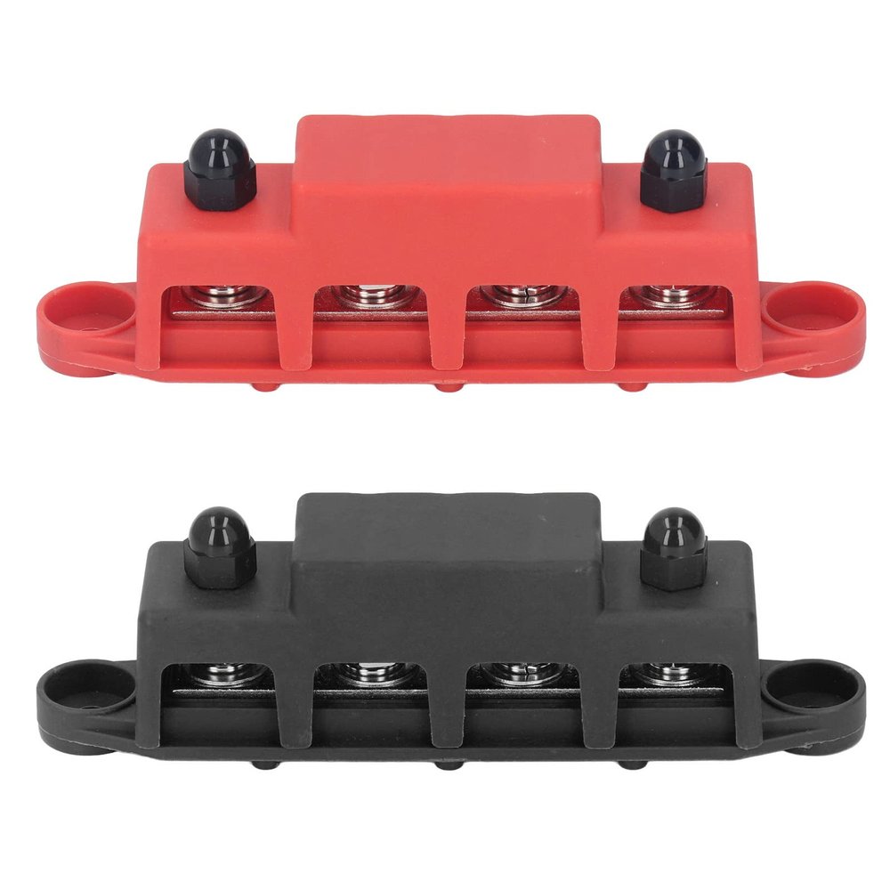 Acouto 2Pcs M8 Power Distribution Block - 4 Terminal Bus Bar for DC 48V 250A - Ideal for Automobile, Boat, RV