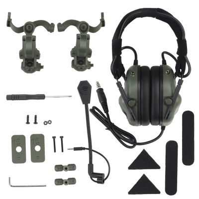 CZMYCBG Tactical Headset, Militar Hunting Shooting Noise Reduction Headphones, for OPS Core ARC and Wendy Helmet, 2 In 1(Green)