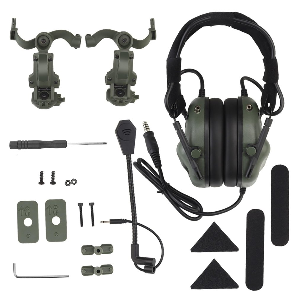 CZMYCBG Tactical Headset, Militar Hunting Shooting Noise Reduction Headphones, for OPS Core ARC and Wendy Helmet, 2 In 1(Green)