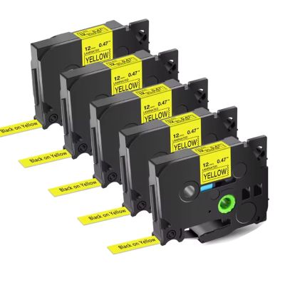 12mm Yellow Label Tape TZe-631 Replace for Brother TZe TZ Tape 12mm 0.47 Laminated Yellow TZe631 TZ-631 P Touch Label Maker Tape for Brother Ptouch PT-D210 PT-D220 PT-H110 D600 D400, 5-Pack