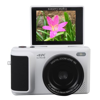 Asixxsix 4K Digital Camera for Photography, 16x Zoom Anti Shake Auto Focus 64MP Vlogging Camera with 2.8" 180 Flip Screen, Compact Camera for Selfie Photo Video (White)
