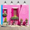 CHNYWORK 10x10ft Italian Pink House Backdrop European Italy Street Venice Island Blooming Flowers Red Bike Background Europe Italy Travel Birthday Wedding Party Decor Banner Photo Booth Props view 1
