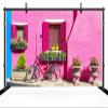 CHNYWORK 10x10ft Italian Pink House Backdrop European Italy Street Venice Island Blooming Flowers Red Bike Background Europe Italy Travel Birthday Wedding Party Decor Banner Photo Booth Props view 3