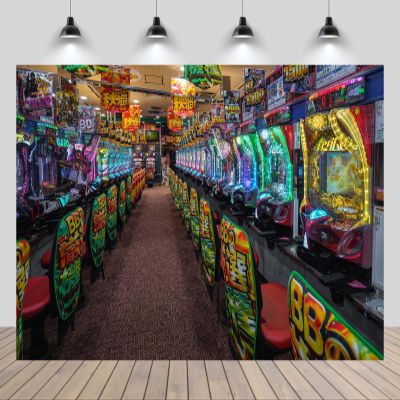 CHNYWORK 17x10ft Pachinko Arcade Room Backdrop Japanese Casino Gambling Slot Machines Background 80s Vintage Kids Birthday Game Party Decor Portrait Photo Studio Booth Props